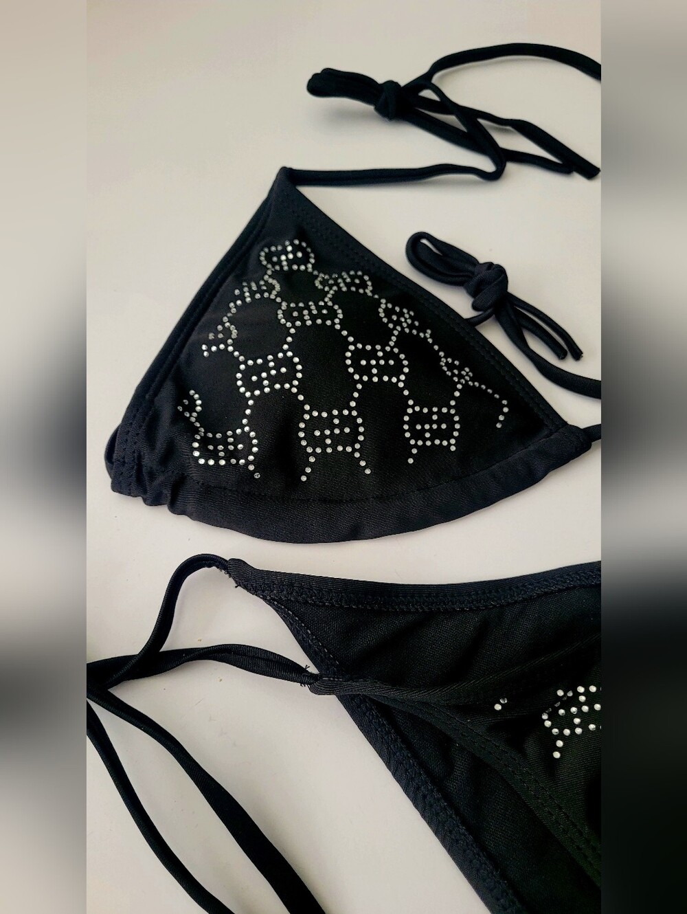 🇮🇹 Gucci Black Crystal-🖤Studded Triangle String Bikini🩱 - Picture 4 of 10